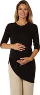24seven Comfort Apparel Long Sleeve Knee Length Asymmetrical Maternity Tunic Top