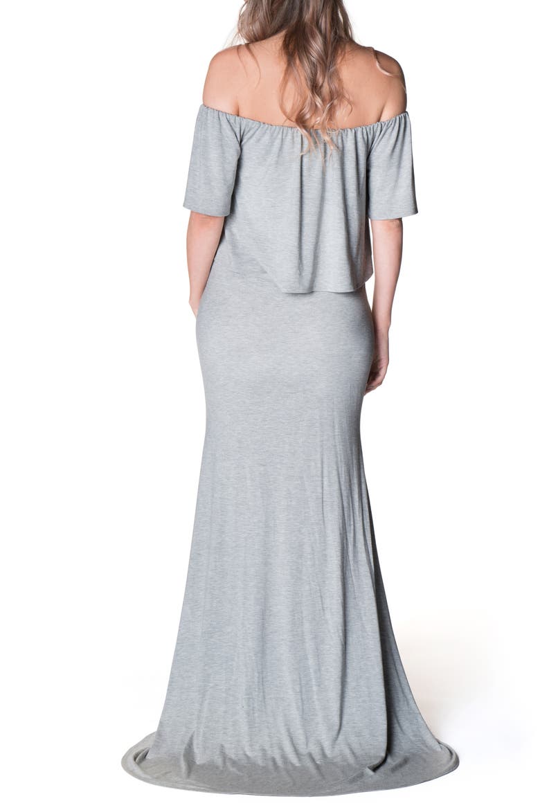 Simply Stunning Off the Shoulder Maternity Maxi Dress, Alternate, color, HEATHER GRAY