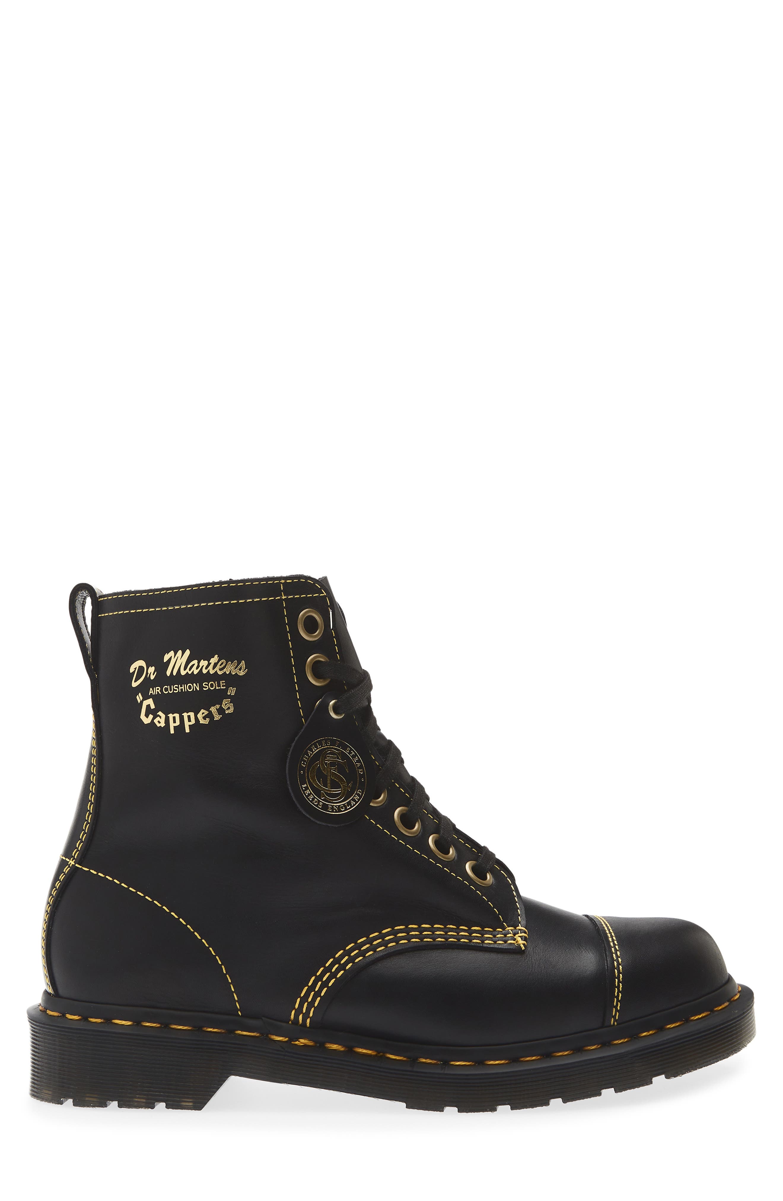Cappers 8-Eye Leather Boot, Alternate, color, BLACK