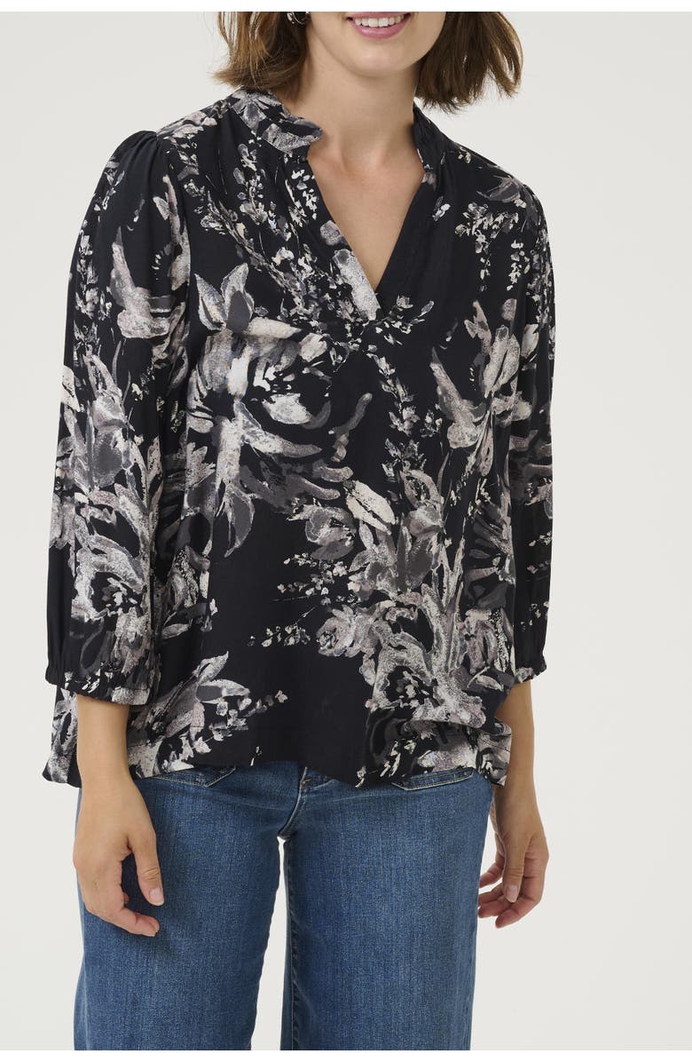 Kaffe KAisa 3/4 Sleeves A-line Fit Blouse, Alternate, color, Black/White Flower