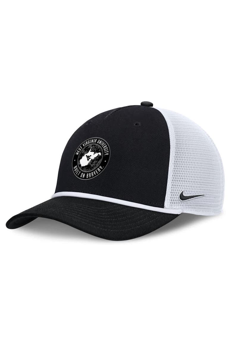 Men's Nike Black/White West Virginia Mountaineers Built on Bravery Rise Trucker Adjustable Hat, Main, color, Black