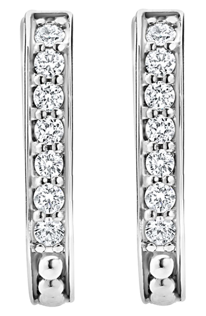 LAGOS Caviar Spark Linear Diamond Hoop Earrings, Alternate, color, Silver