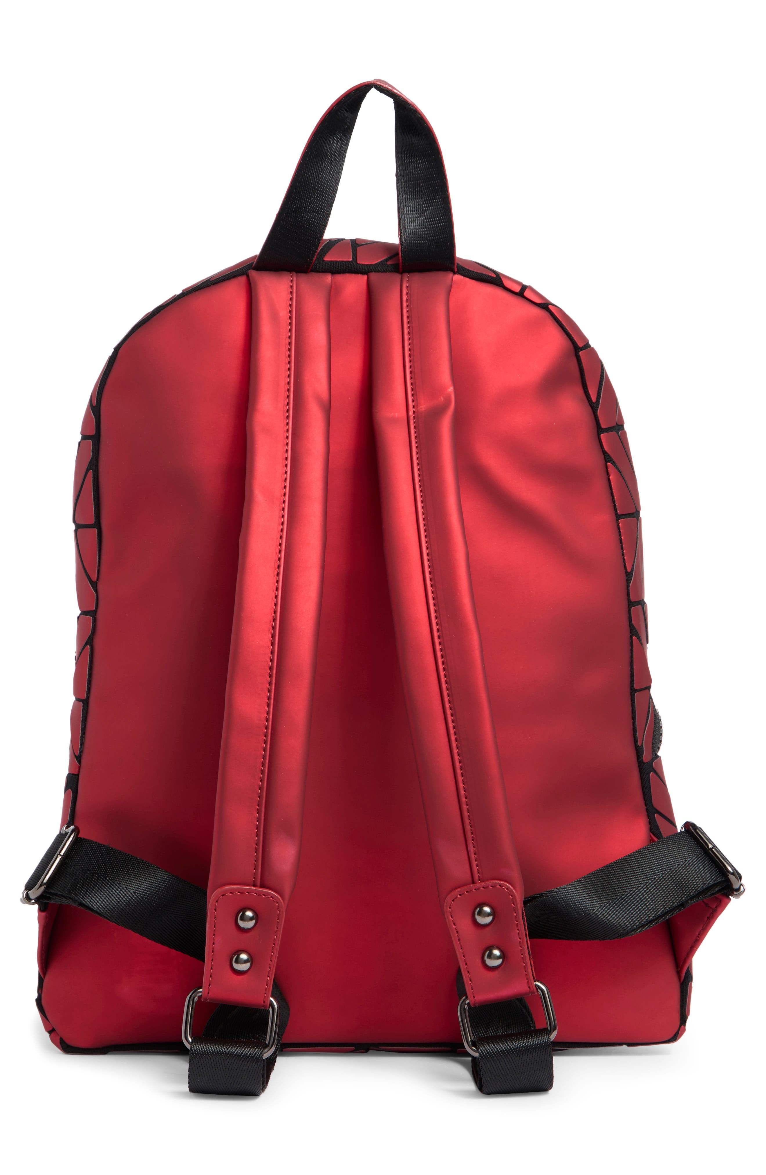 Chevron Faux Leather Backpack, Alternate, color, MATTE RED