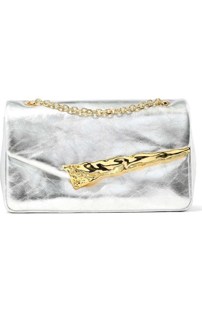 Alexis Bittar The Angular Leather Shoulder Bag, Main, color, Silver