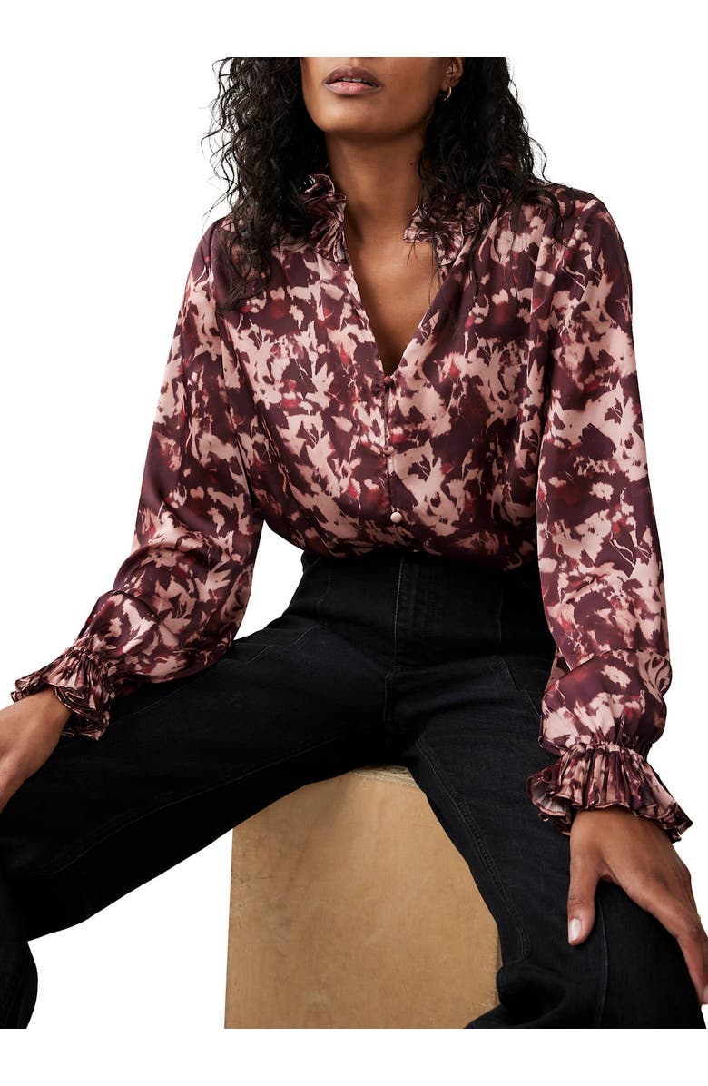 MINT VELVET Printed Satin Blouse, Alternate, color, Burgundy