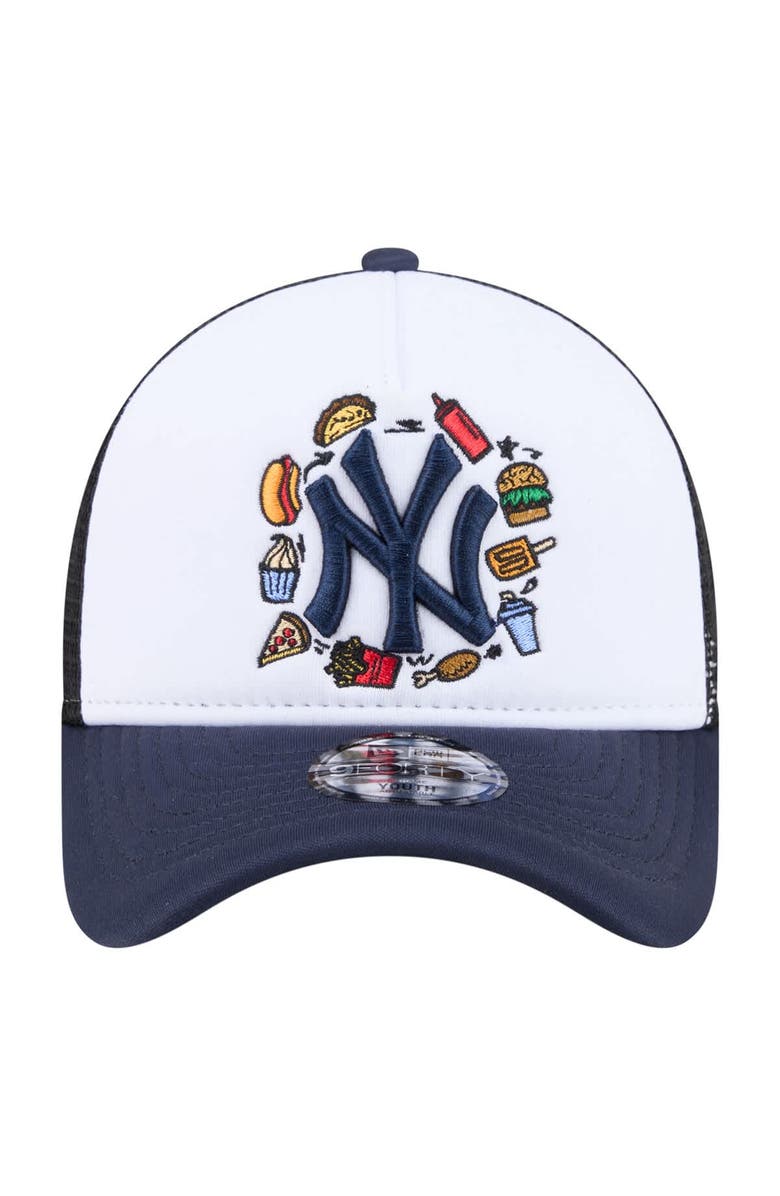 New Era Youth New Era White/Navy New York Yankees Food A-Frame 9FORTY Trucker Adjustable Hat, Alternate, color, White