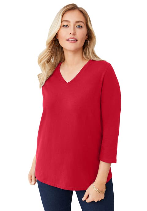 Stretch Cotton V-Neck Tee (Plus Available)