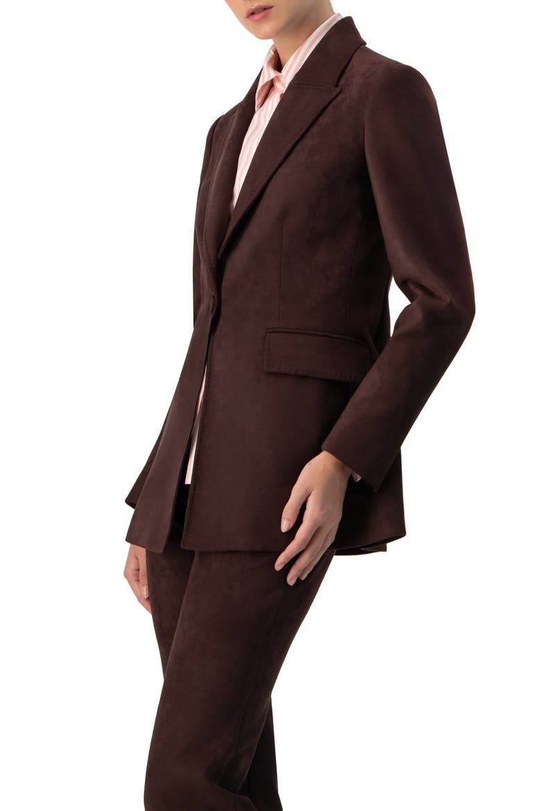 Single-Breasted Faux-Suede Blazer, Alternate, color, Brown