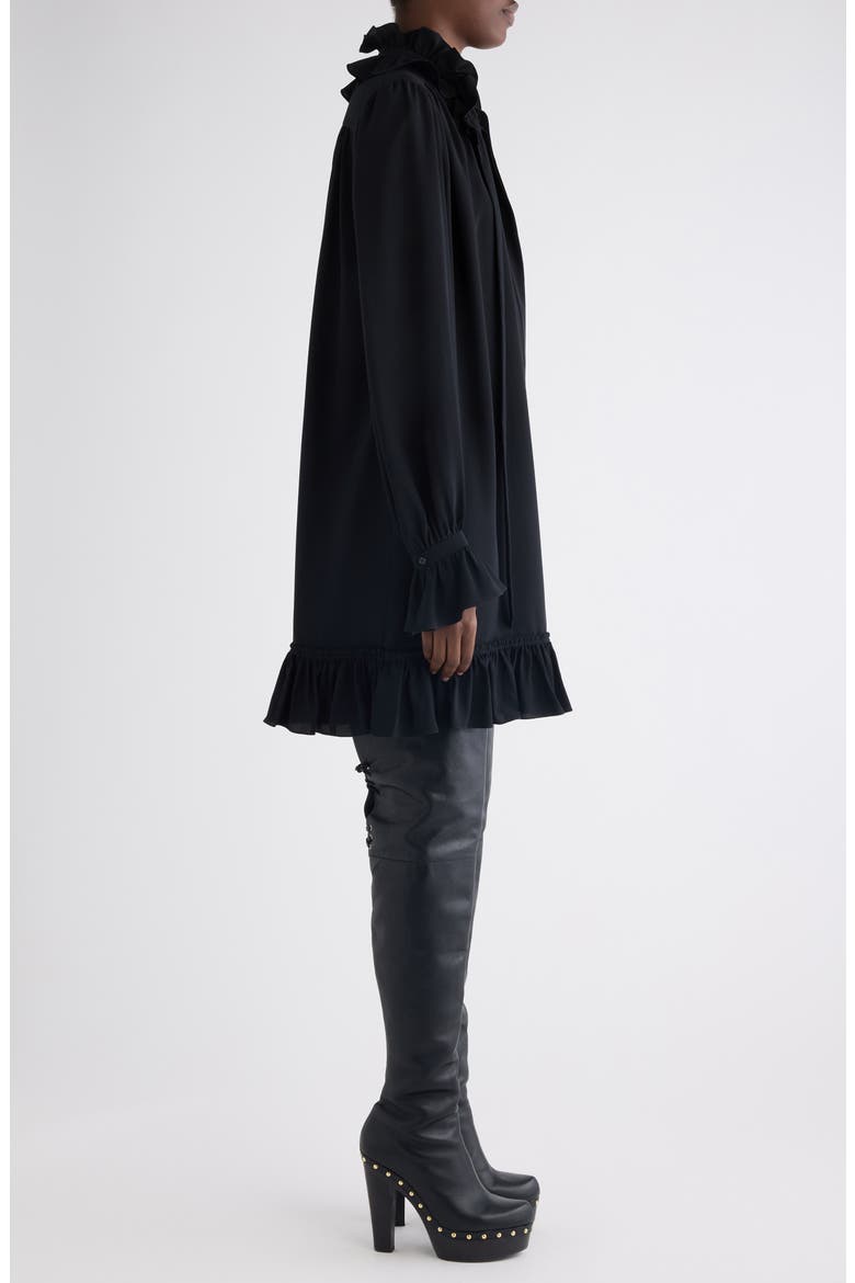 Long Sleeve Organic Silk Crêpe de Chine Minidress, Alternate, color, BLACK