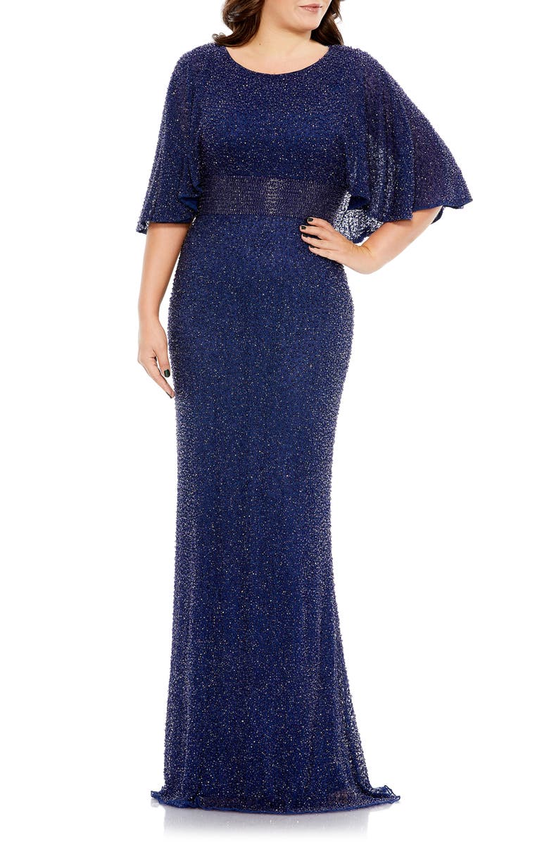 Mac Duggal Cape Overlay Gown, Main, color, 