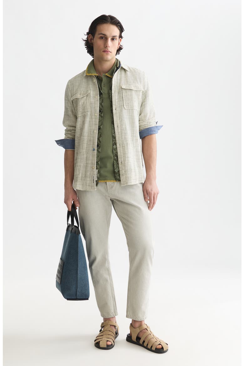 Woven Waffle Button-Up Shirt, Alternate, color, OIL GREEN