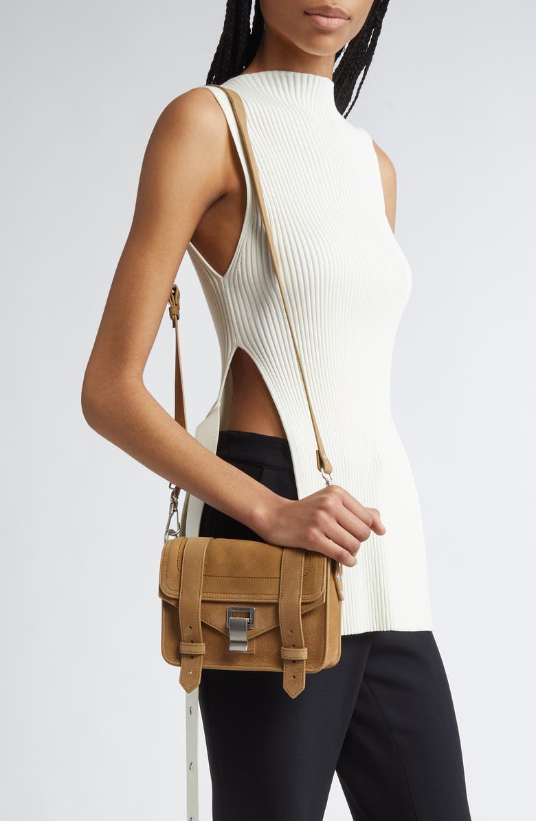 Proenza Schouler Mini PS1 Suede Crossbody Bag, Alternate, color, Tobacco