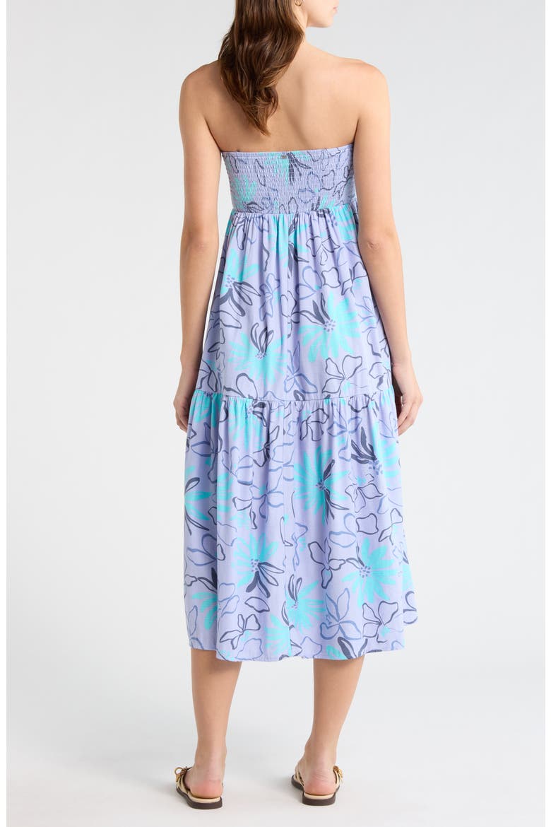 Tropical Daze Smocked Bodice Cotton Blend Midi Sundress, Alternate, color, TWILIGHT BLUE