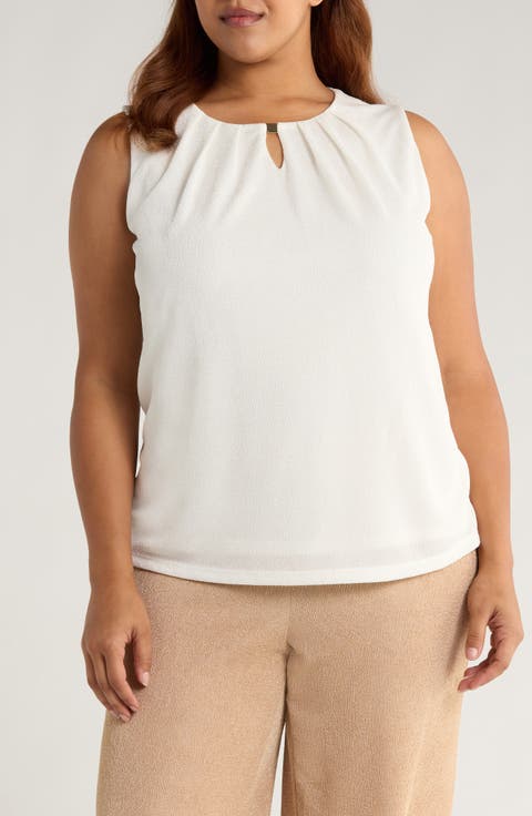 Pleat Neck Sleeveless Top (Plus)