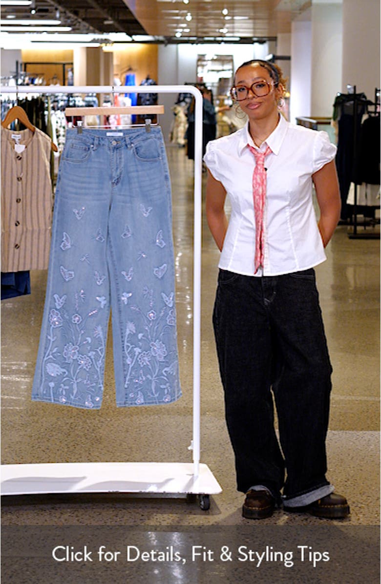 Embroidered High Waist Wide Leg Jeans, sales video thumbnail