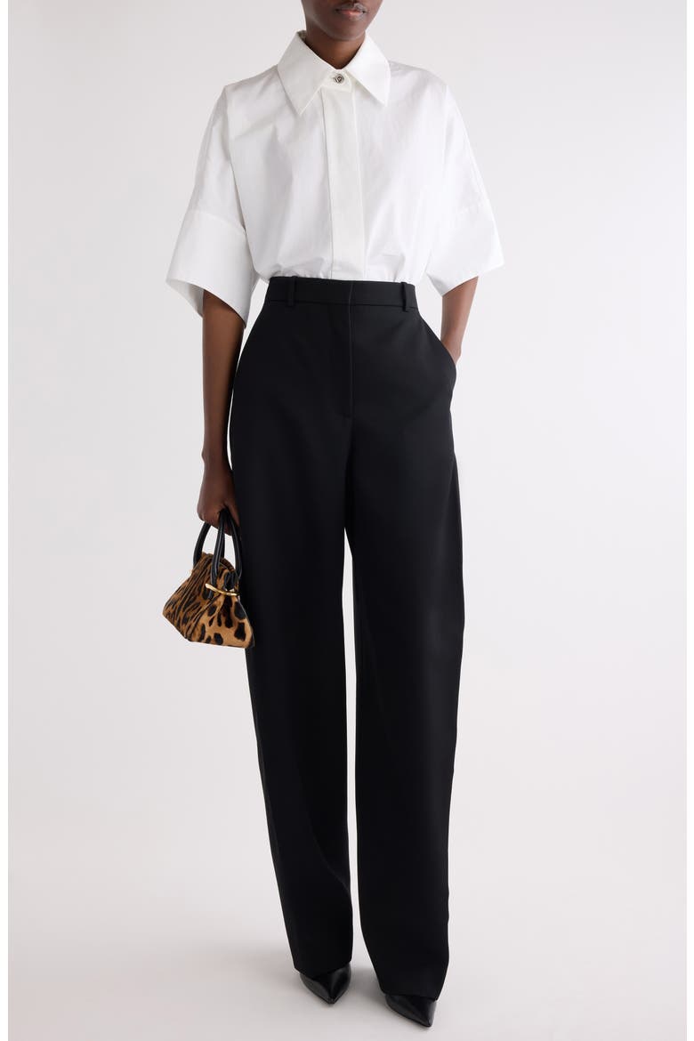 Oversize Short Sleeve Cotton Poplin Button-Up Shirt, Alternate, color, WHITE