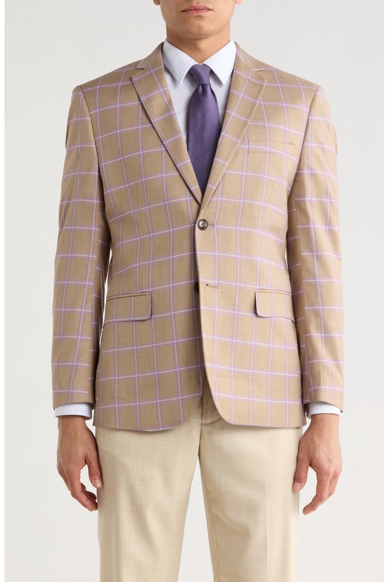 Slim Fit Windowpane Blazer, Main, color, TAN
