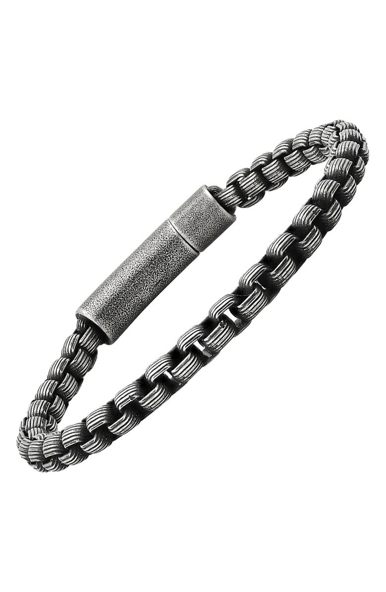 HMY JEWELRY Men's Oxidized Stainless Steel Chain Bracelet, Alternate, color, Metallic