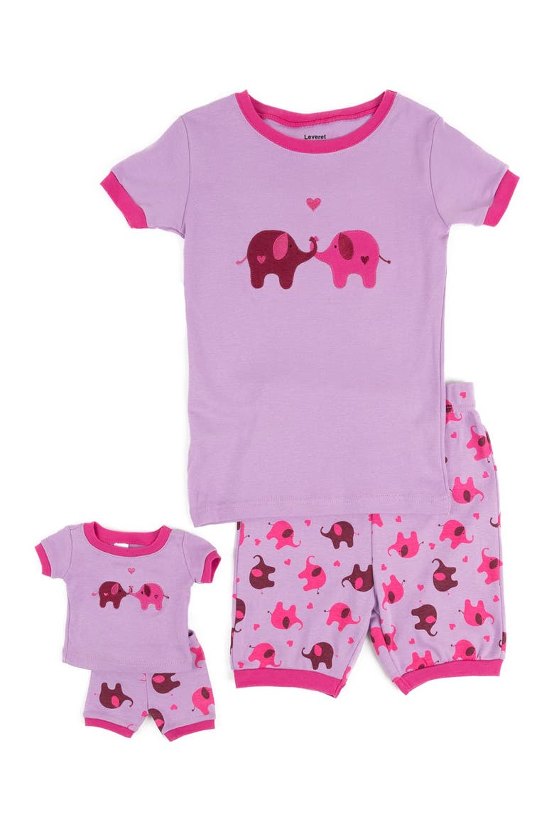 Girls Matching Doll Short Printed Cotton Pajamas, Alternate, color, MULTI
