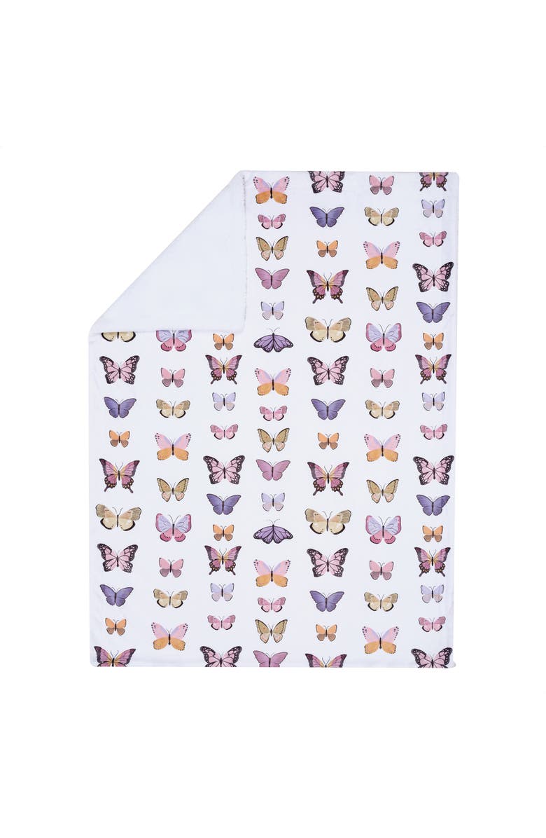 Lambs & Ivy Butterfly Dreams Ultra-Soft Fleece/Faux Shearling Baby Blanket, Alternate, color, White