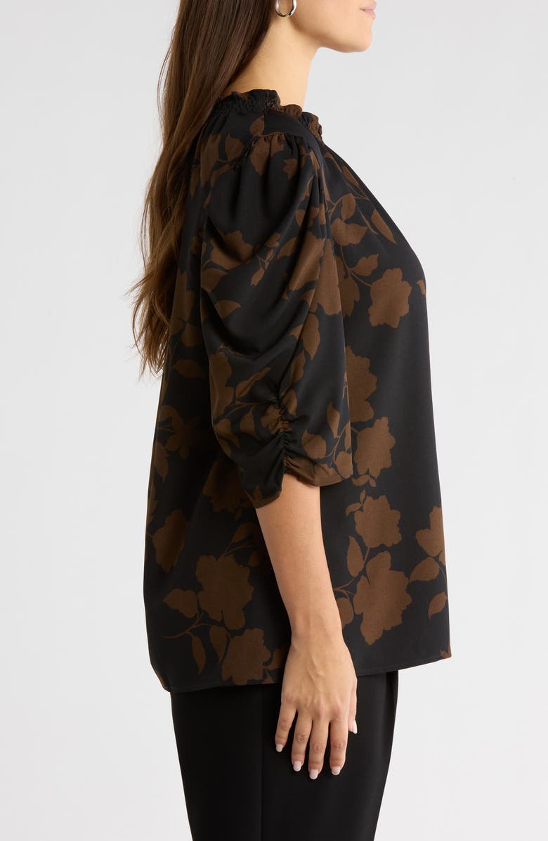 SUGARLIPS Floral Puff Sleeve Top, Alternate, color, Brown-Black