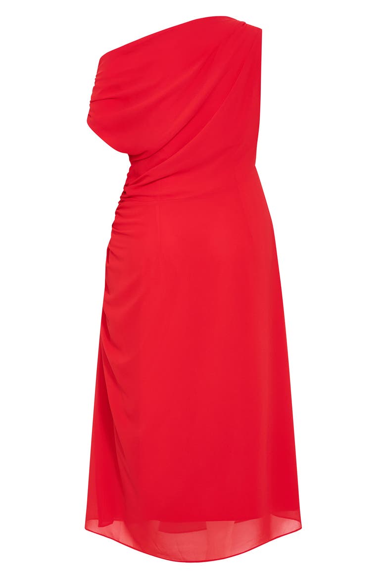 One-Shoulder Mesh Midi Dress, Alternate, color, VIBRANT RED