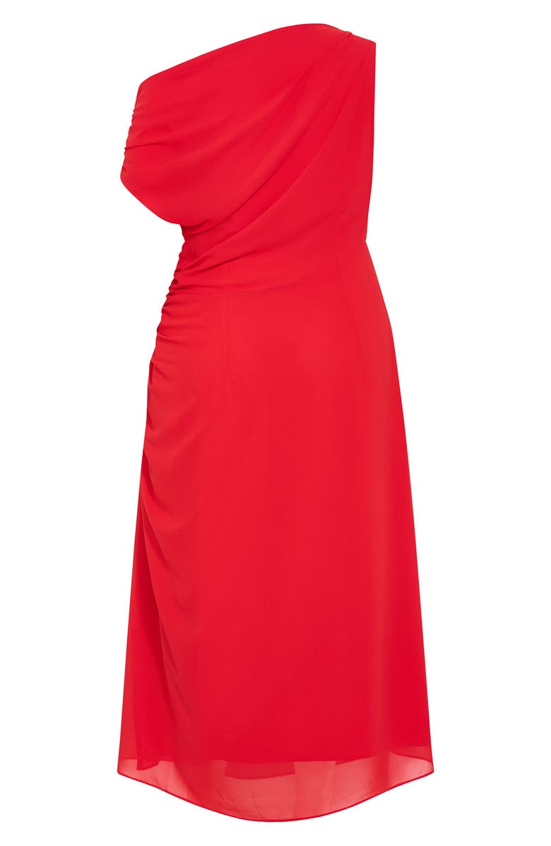 City Chic One-Shoulder Mesh Midi Dress, Alternate, color, Vibrant Red