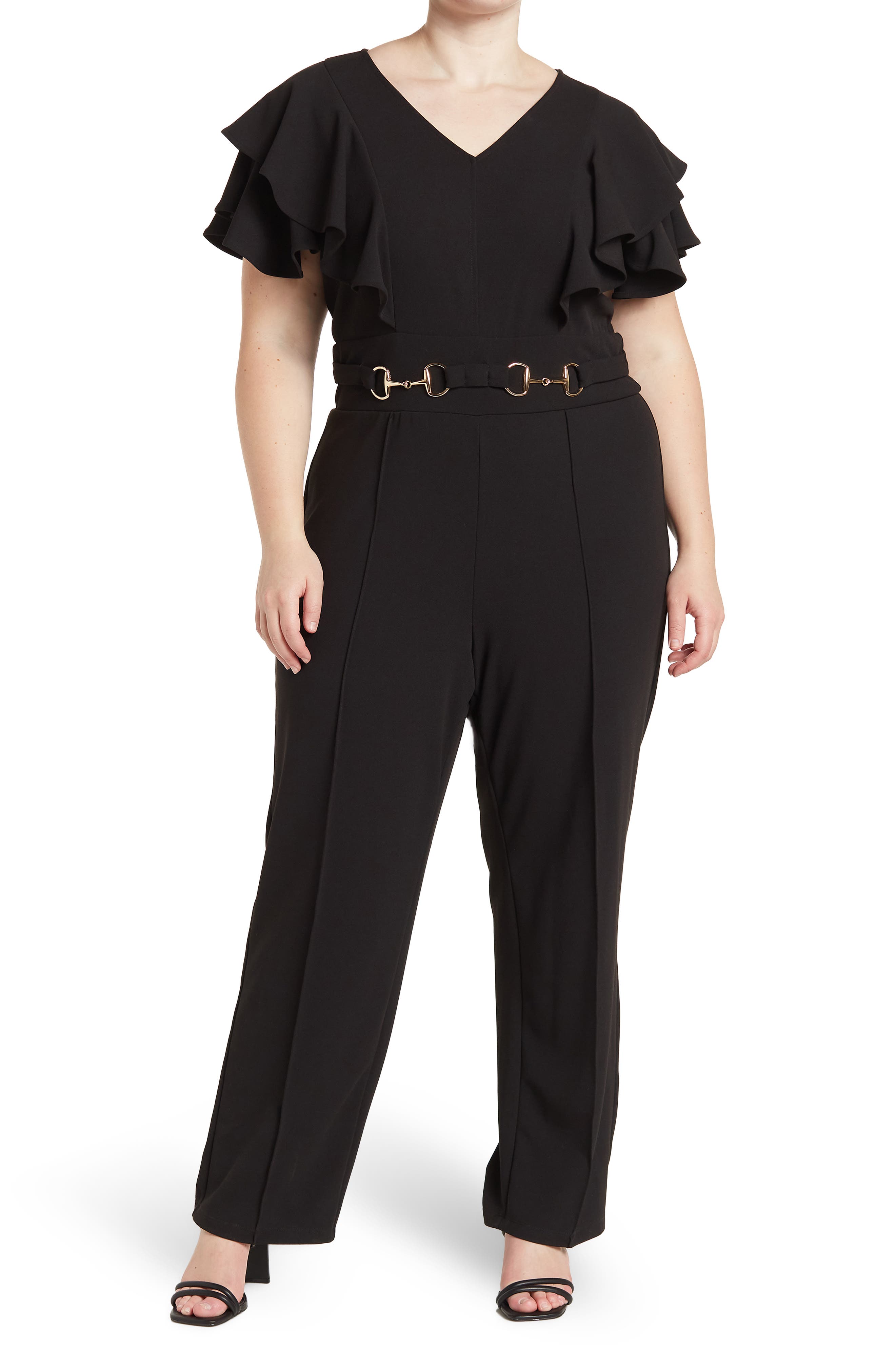 BY DESIGN Nova Flutter Sleeve Scuba Crepe Jumpsuit