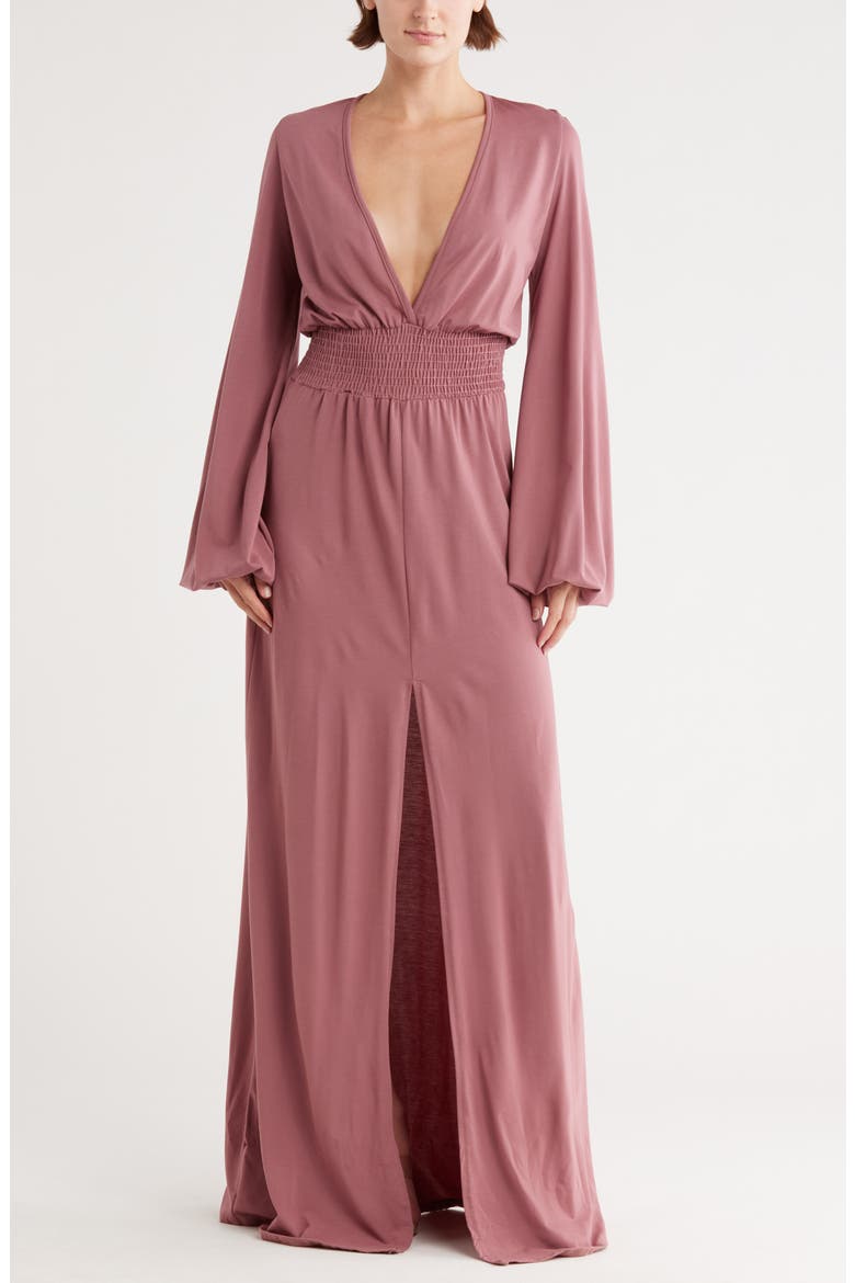 Long Sleeve Maxi Dress, Main, color, DARK MAUVE PONTE
