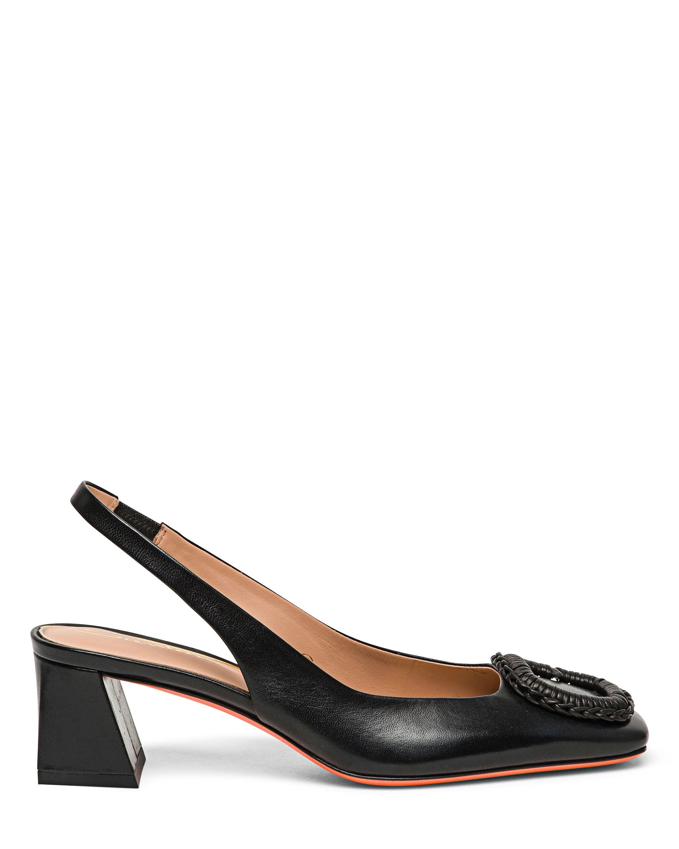 Santoni Leather Mid-Heel Slingback, Alternate, color, Black