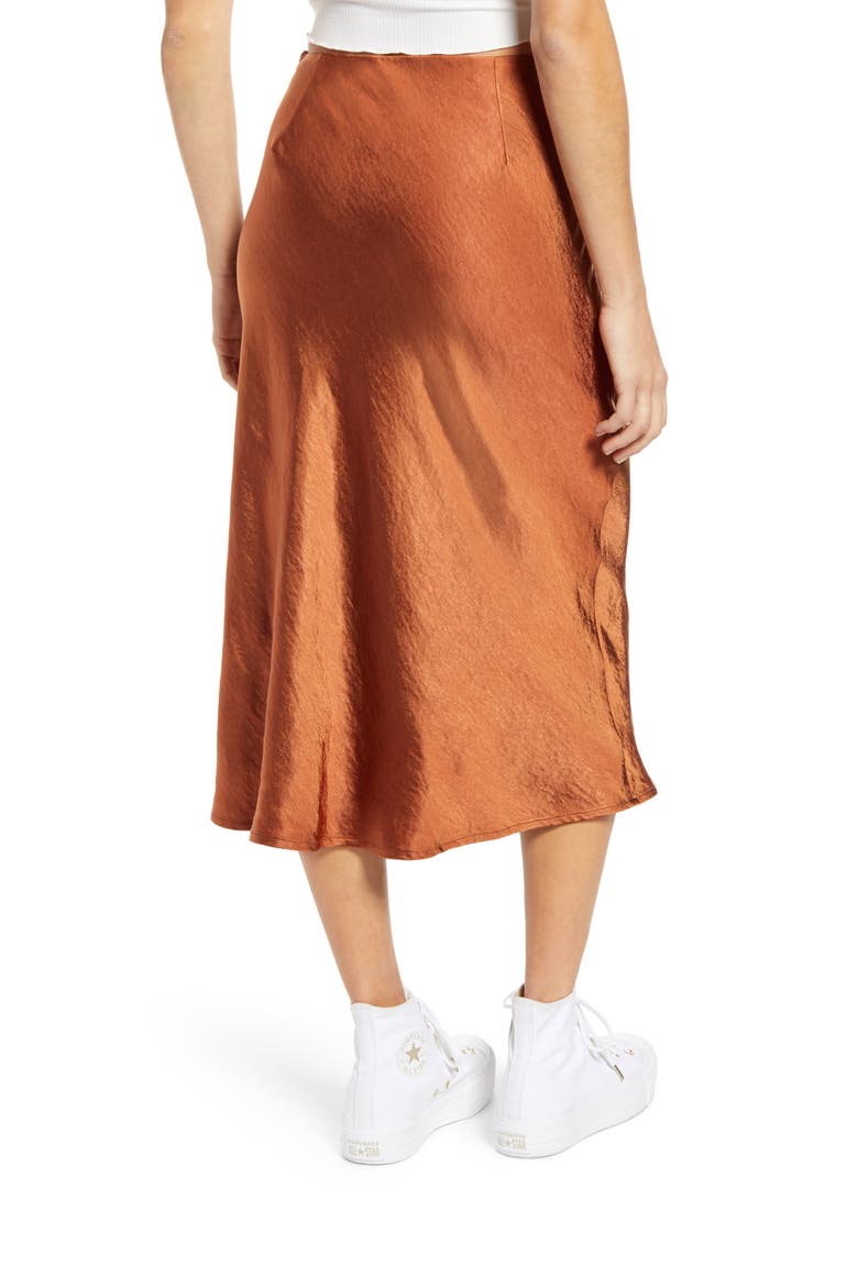Satin A-Line Midi Skirt, Alternate, color, COCOA