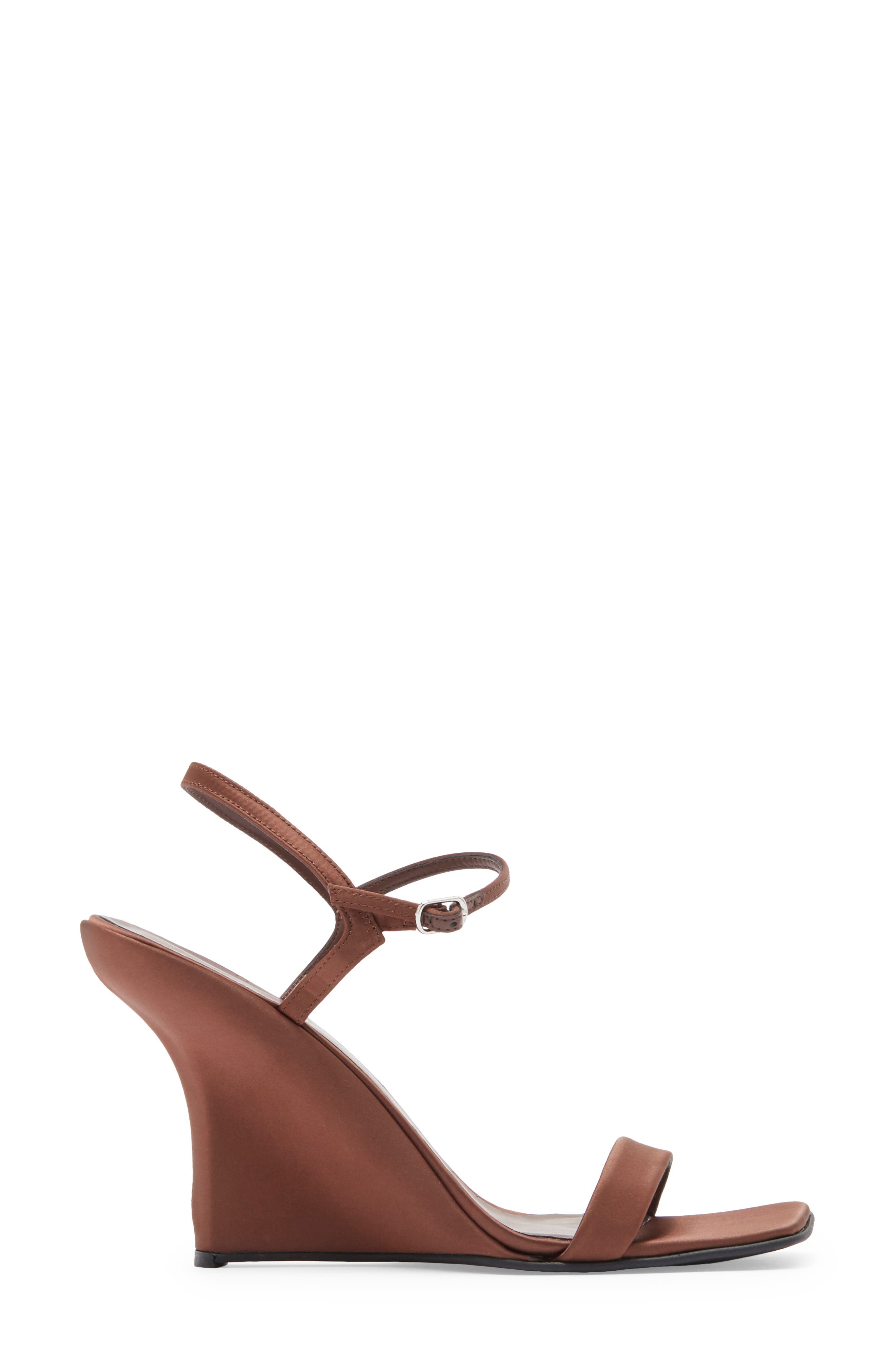 Jeffrey Campbell Kassandra Satin Ankle Strap Wedge Sandal, Alternate, color, Brown Satin