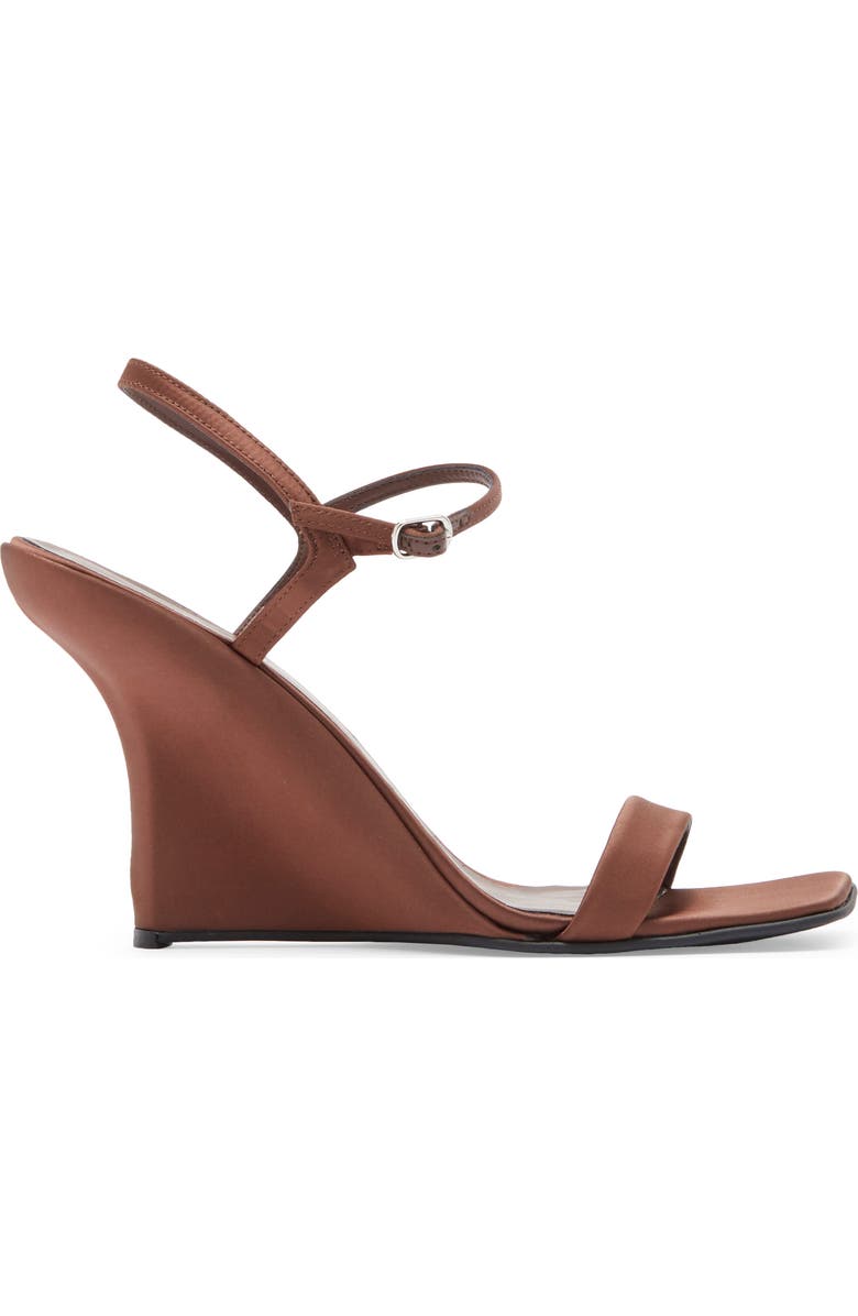 Jeffrey Campbell Kassandra Satin Ankle Strap Wedge Sandal, Alternate, color, Brown Satin