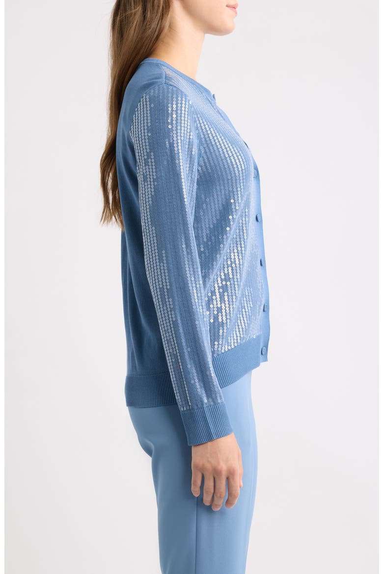 Sequin Metallic Stripe Crewneck Cardigan, Alternate, color, DUTCH BLUE