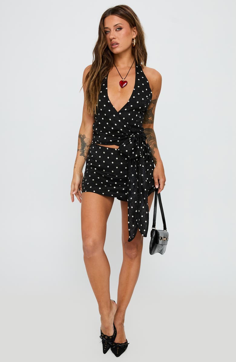 Princess Polly Beffanie Wrap Halter Top & Skort Set, Alternate, color, Black Polka Dot
