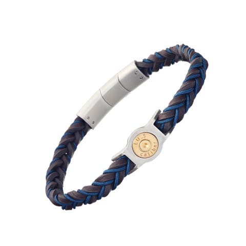 Braided Two-color Leather Bracelet with Stainless Steel Detail