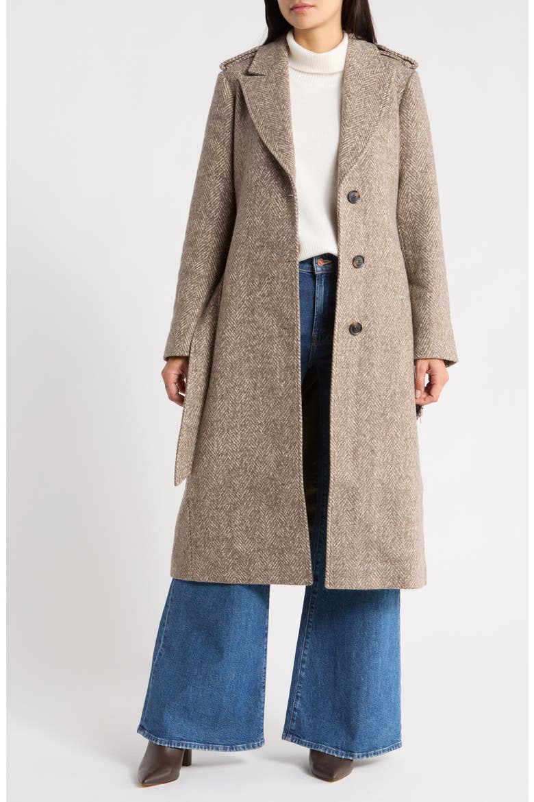 Belted Flange Trench Coat, Alternate, color, OATMEAL HERRINGBONE
