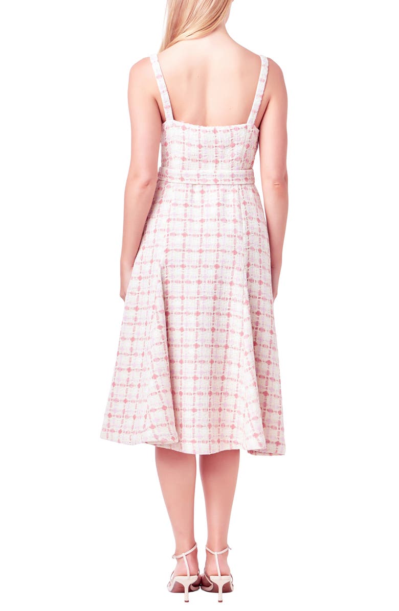 English Factory Belted Tweed Fit & Flare Midi Dress, Alternate, color, Pink Multi