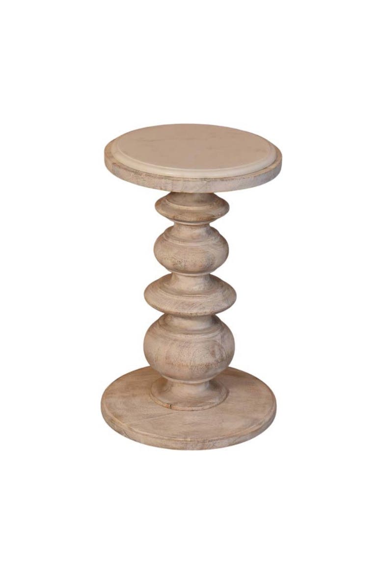 Solid Wood Bellis Marble Accent Table, Alternate, color, Brown