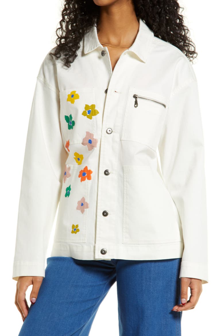 Cristina Martinez Stretch Twill Utility Jacket, Alternate, color, IVORY FLOWER POP