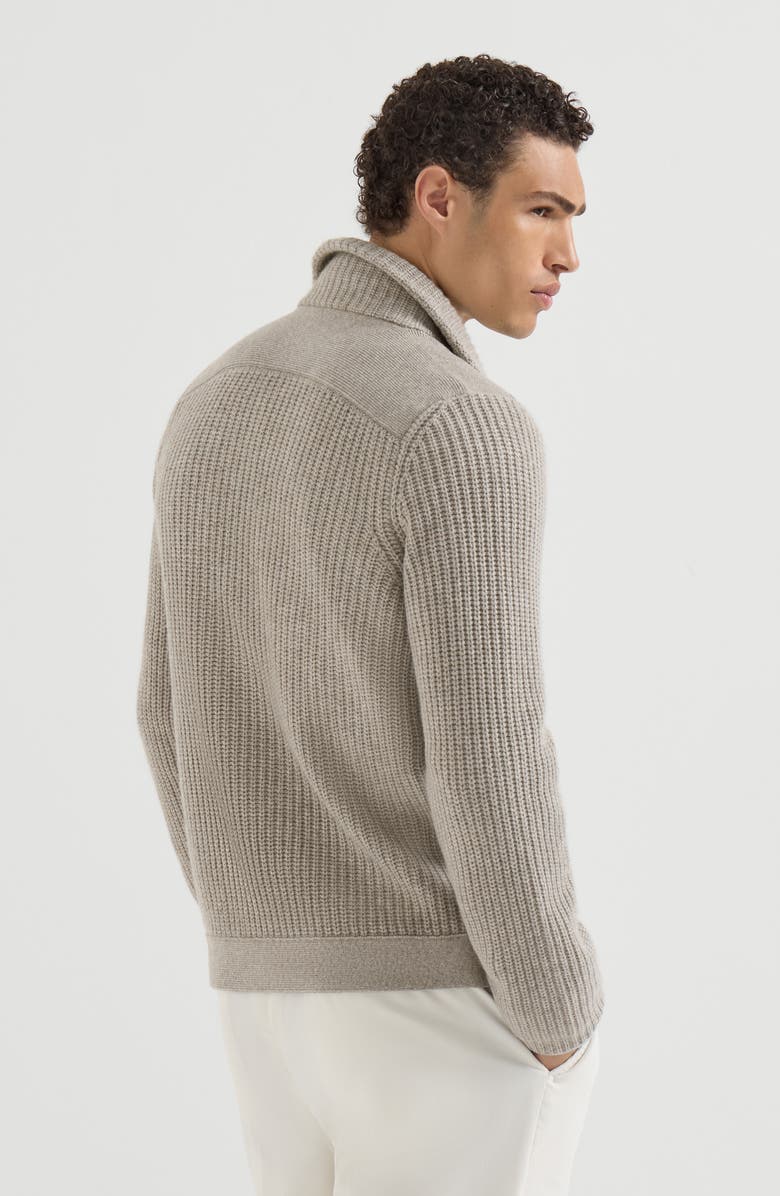 Brunello Cucinelli Cashmere half english rib mariner cardigan, Alternate, color, Light Brown