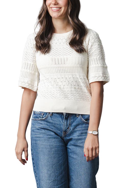 Organic Bell Sleeve Pointelle Sweater Top
