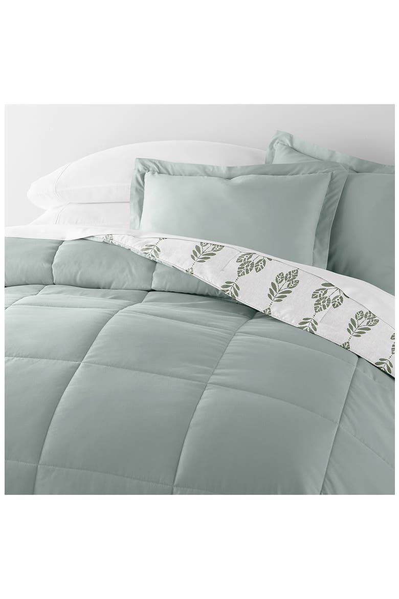 Folk Leaves Reversible 3-Piece Comforter Set, Alternate, color, EUCALYPTUS