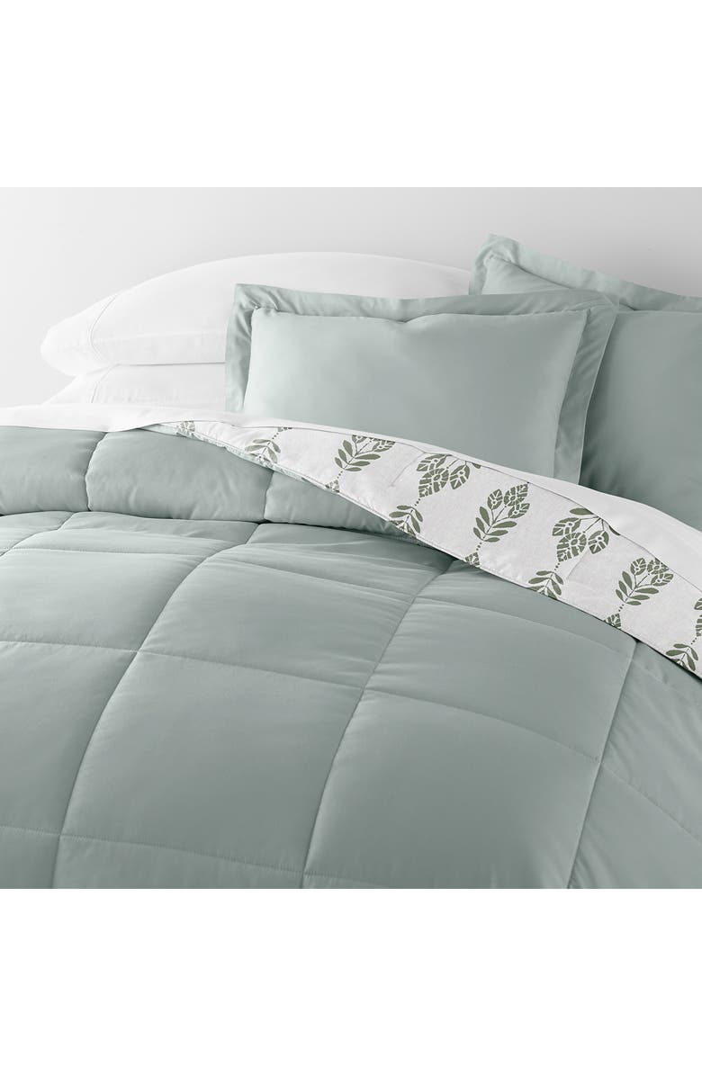 HOMESPUN Folk Leaves Reversible 3-Piece Comforter Set, Alternate, color, Eucalyptus