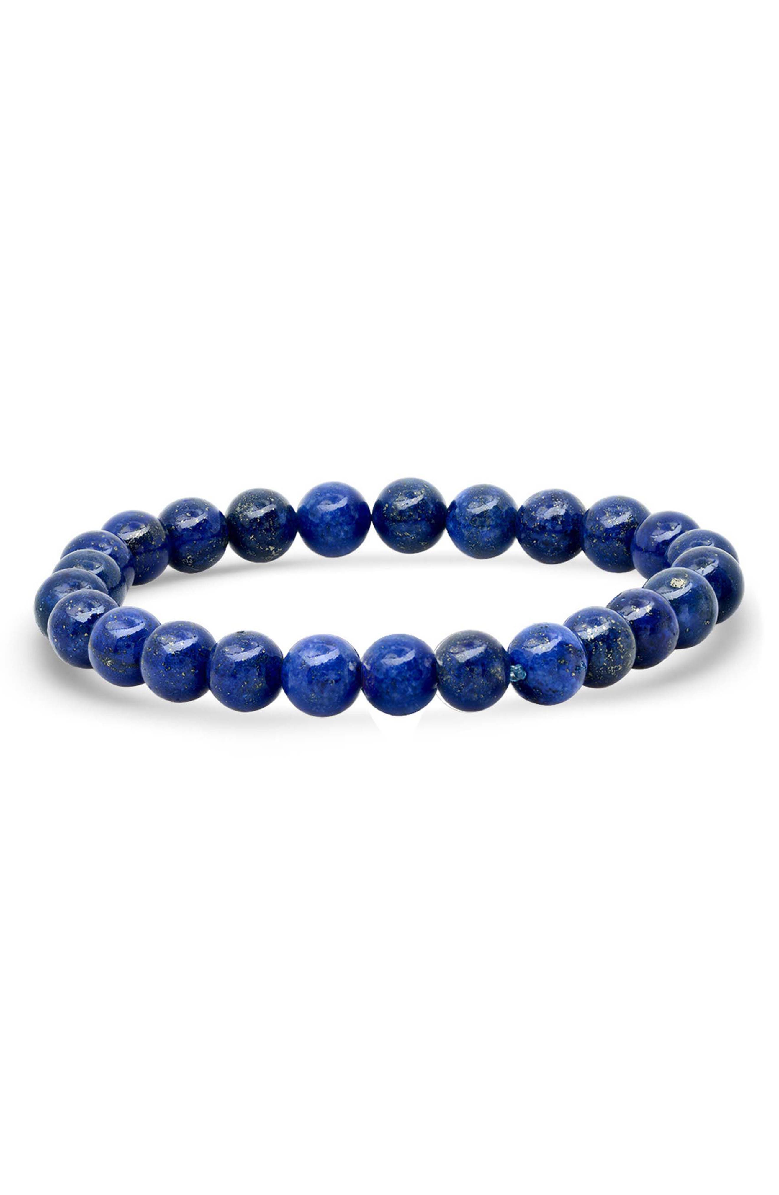 Men's Lapis Beaded Stretch Bracelet