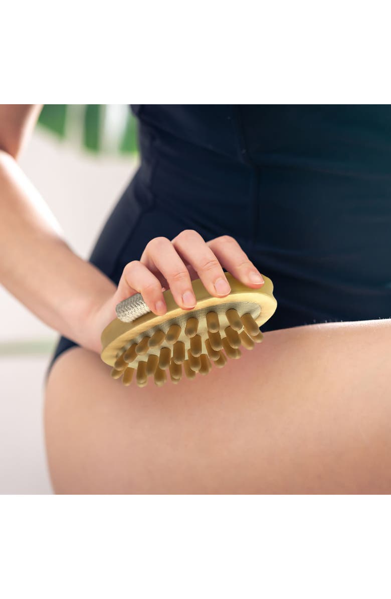 PURSONIC Boar Bristle Bath Brush & Rubber Massager with Lotus Wooden Handle, Alternate, color, Ivory