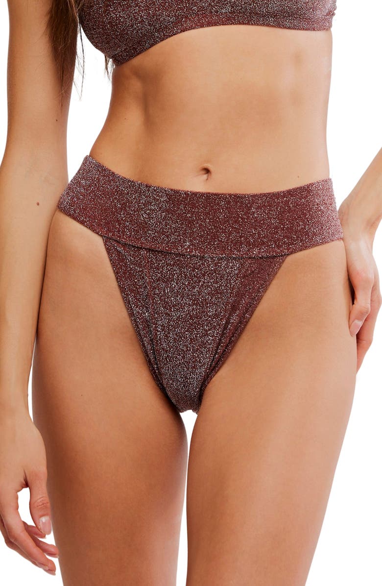 free-est by Free People Blair Metallic Bikini Bottoms, Main, color, Noisette