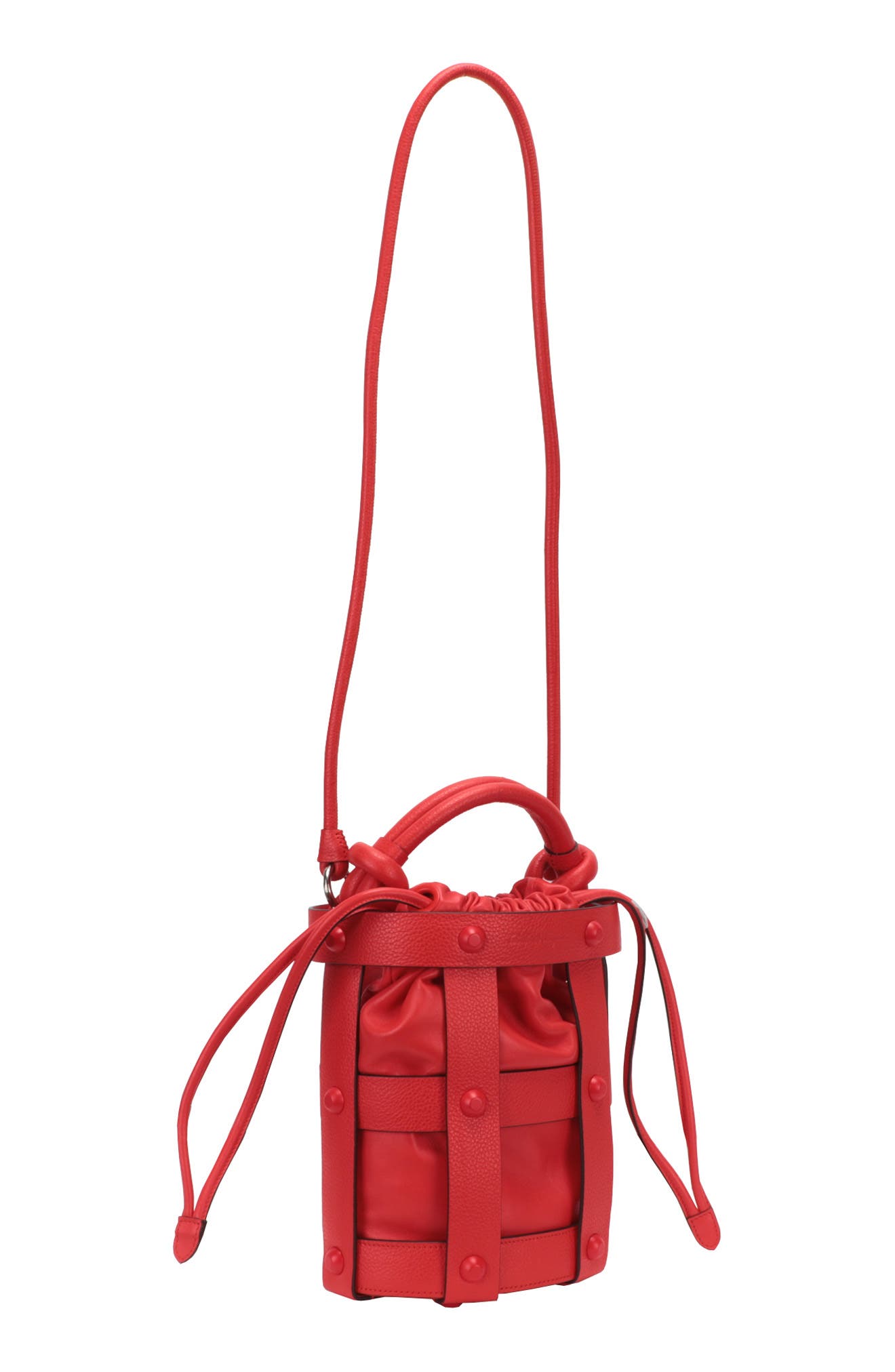 FERRAGAMO Cage Leather Bucket Bag, Alternate, color, Red