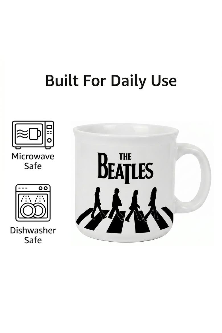 20 oz The Beatles Abbey Road Walk Ceramic Camper Mug, Alternate, color, White