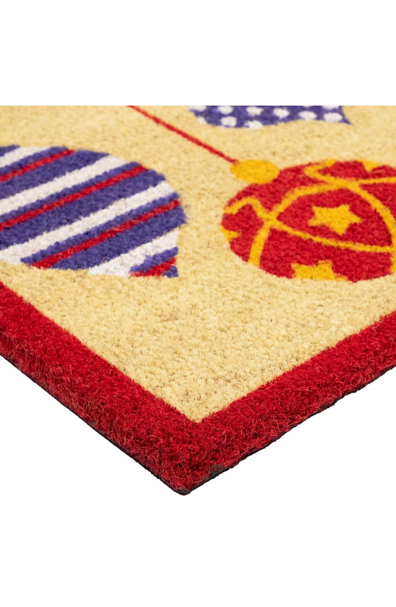 Northlight Tan Brown and Red Christmas Ornaments Coir Outdoor Doormat 18" x 30", Alternate, color, Brown